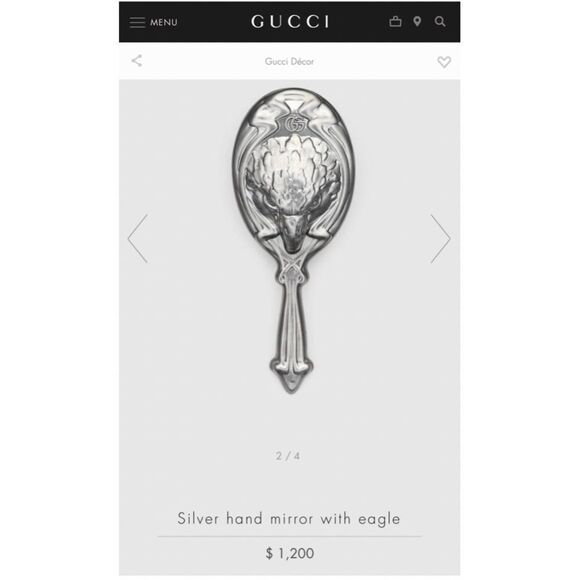 Gucci Ornate Silver “Eagle” Hand Mirror, Beautiful Baroque Heirloom Style + Box - Picture 2 of 12